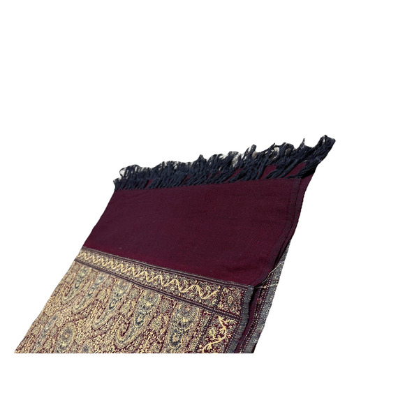 Vintage Paisley Stunning Fabric Textile Throw Blanket Maroon Gold Intricate - Picture 4 of 9